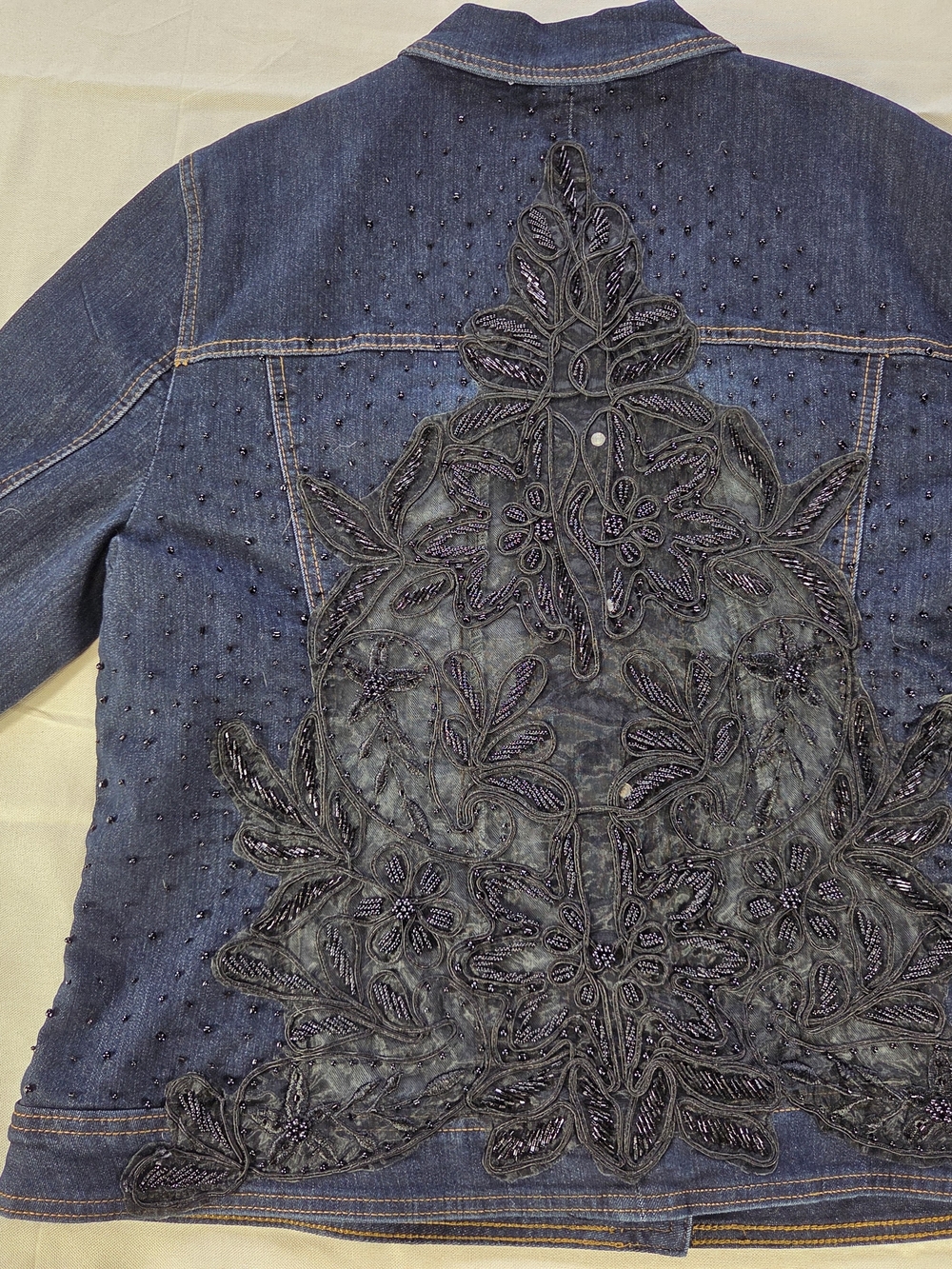 Dark Wash Embellished Denim Jacket Women’s Medium Boho Western - Picture 10 of 11